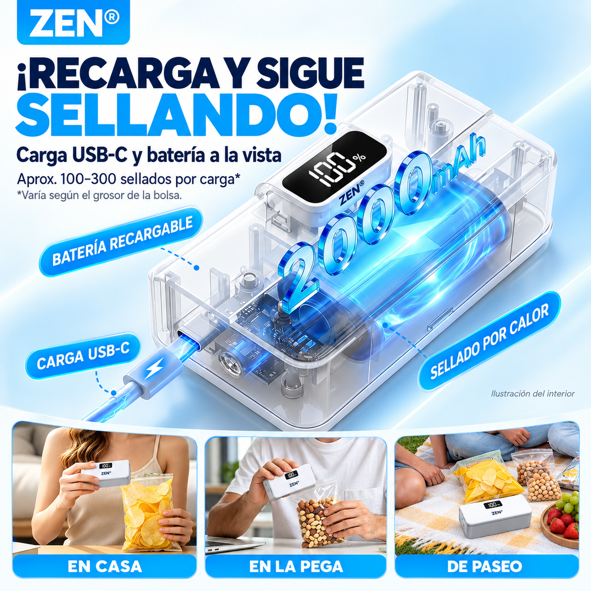 Mini Sellador de Bolsas Recargable Zen®