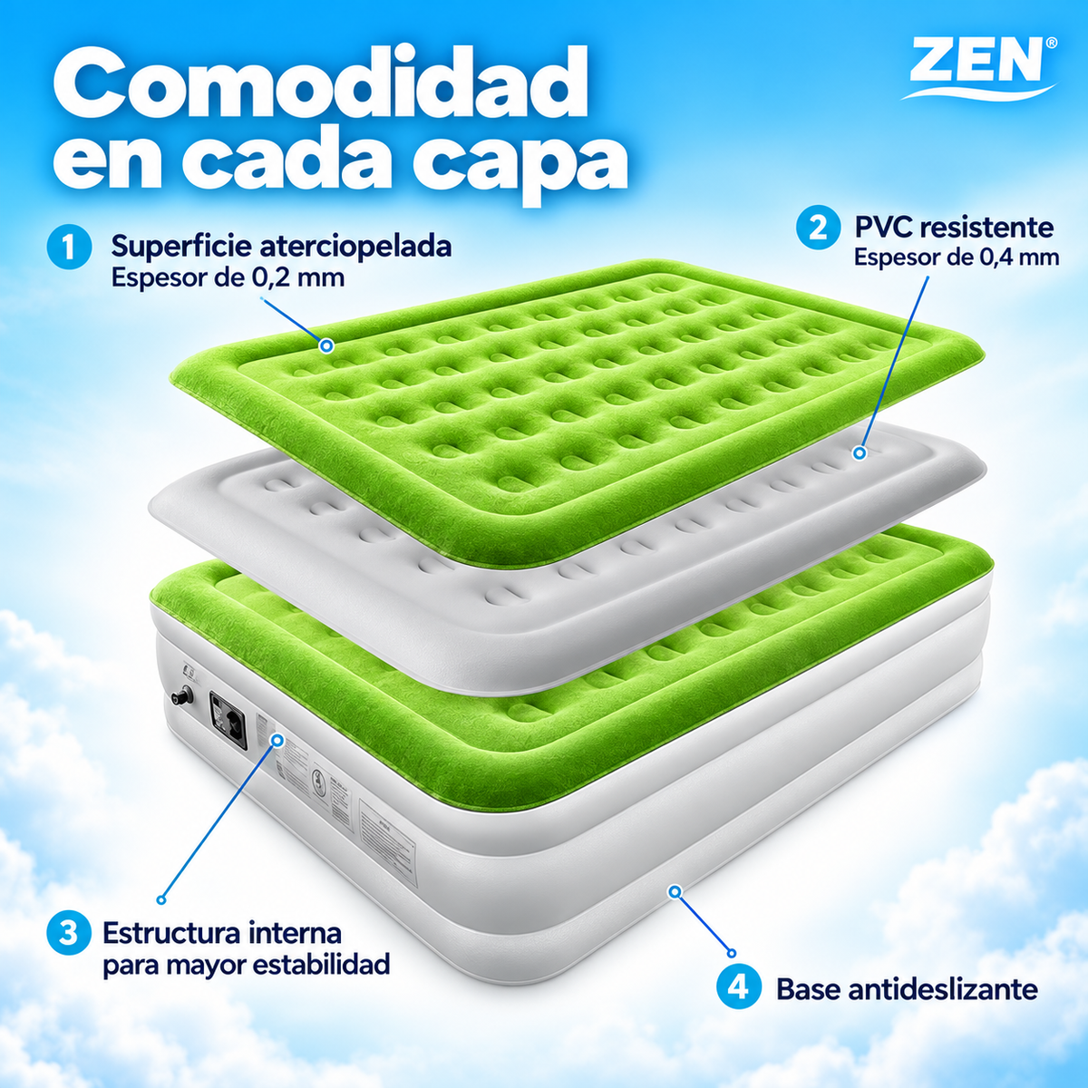 Cama inflable con bomba integrada Zen®