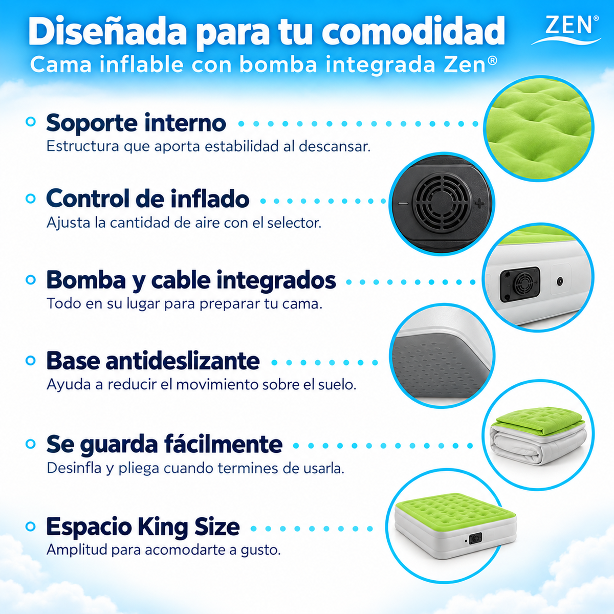 Cama inflable con bomba integrada Zen®