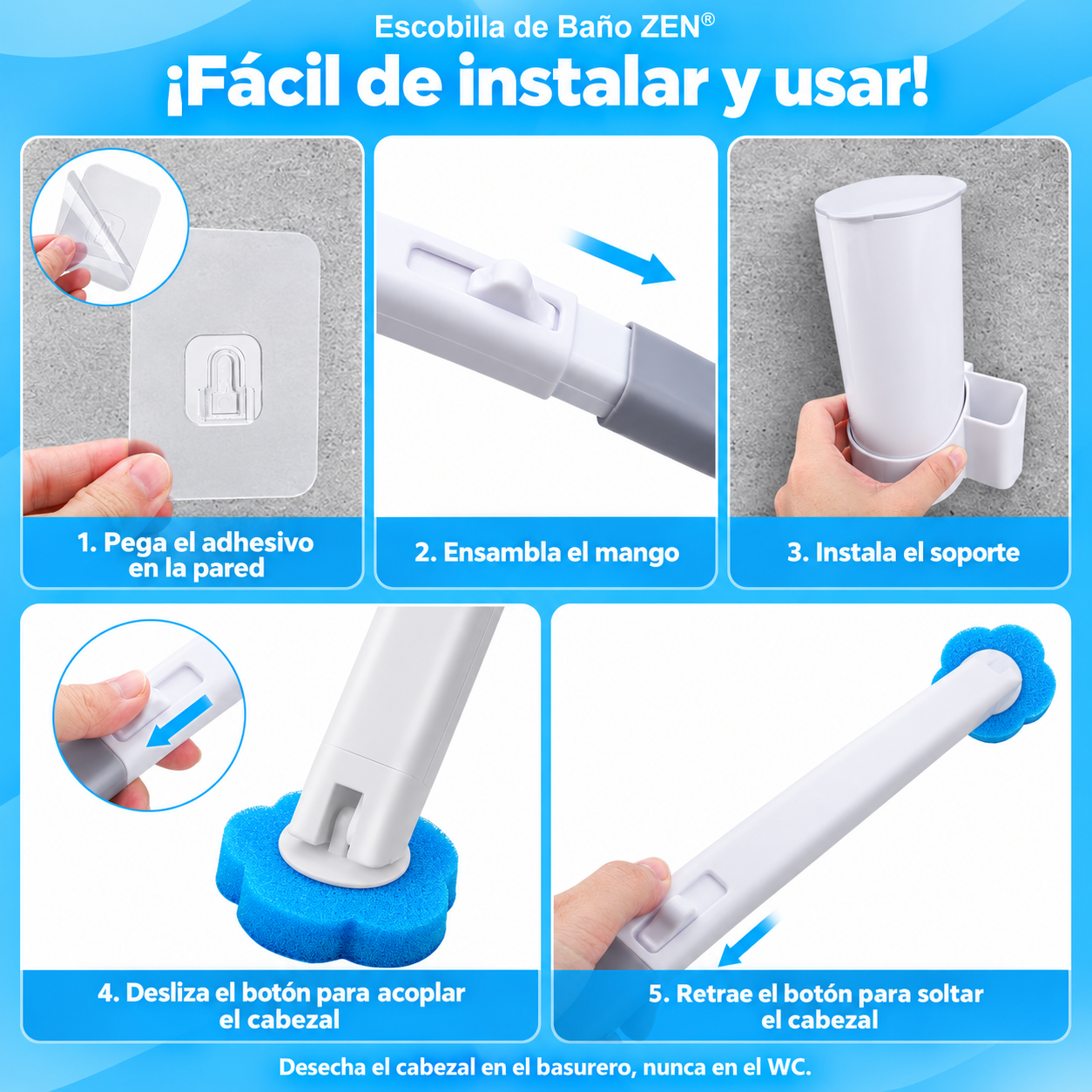 Escobilla de Baño con Cabezales Desechables Zen®