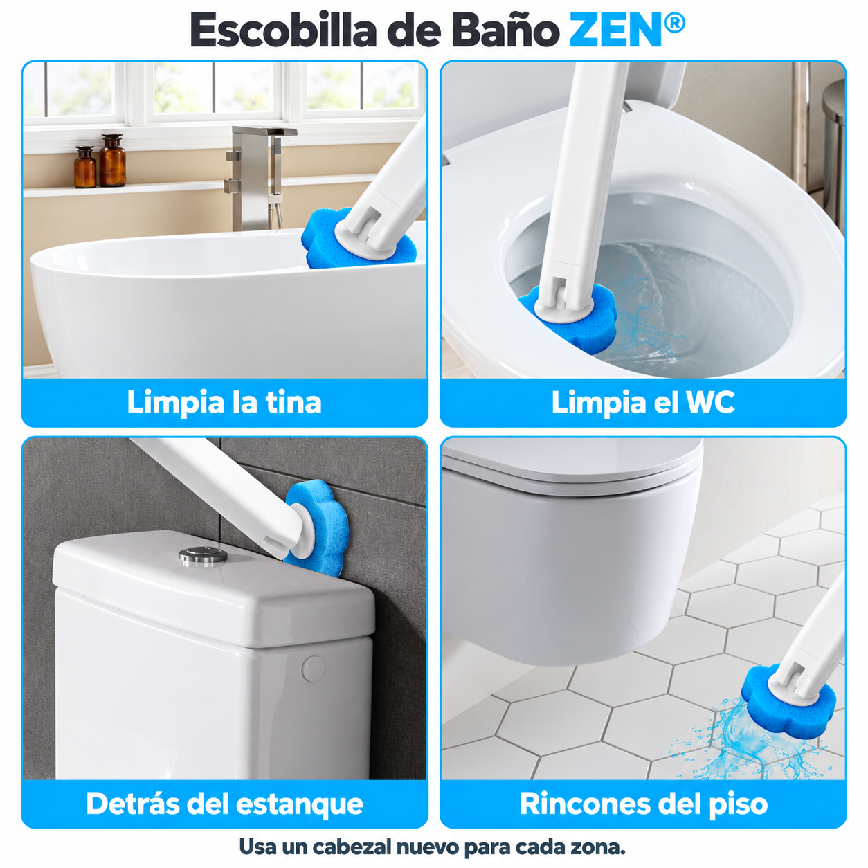 Escobilla de Baño con Cabezales Desechables Zen®