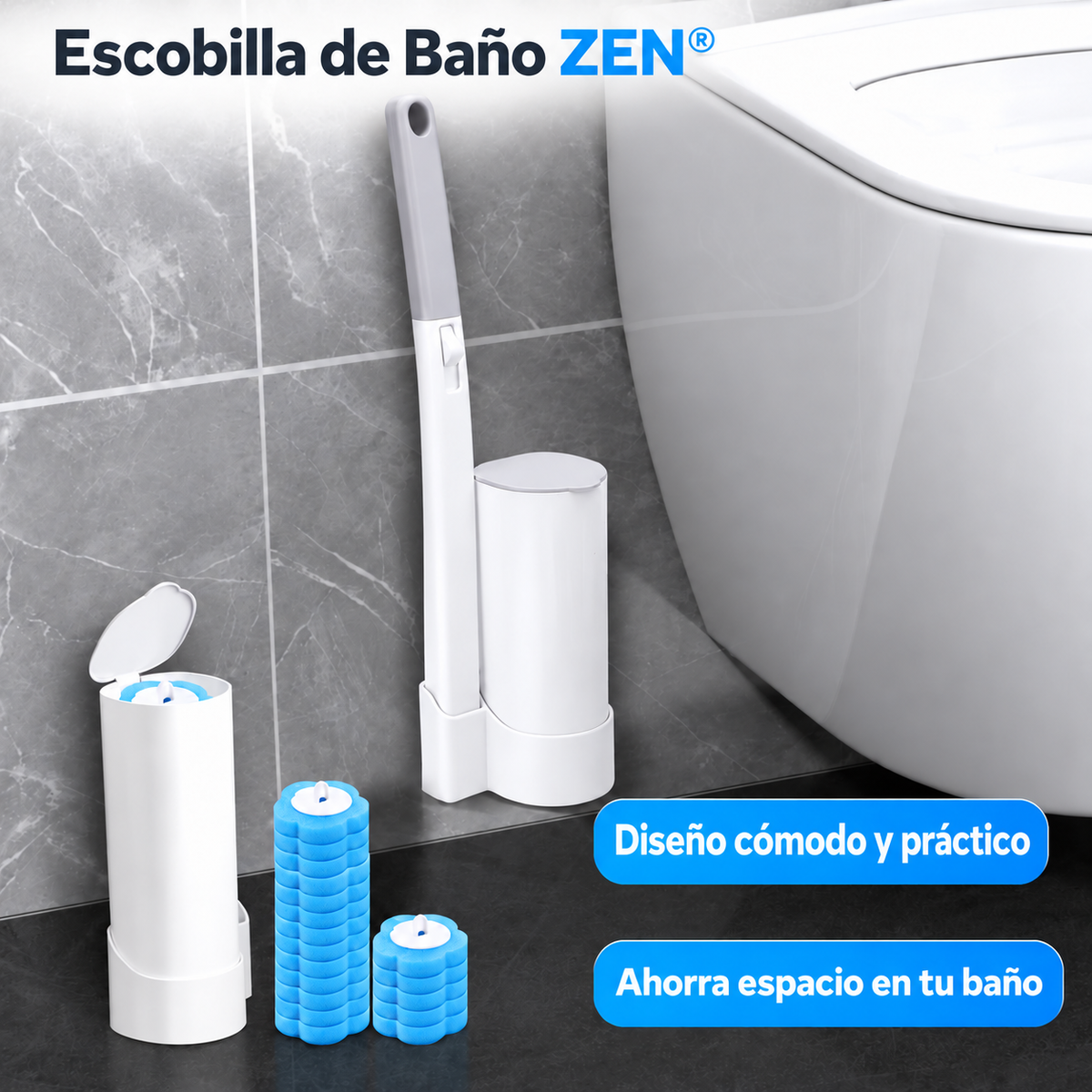 Escobilla de Baño con Cabezales Desechables Zen®